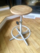 Tabouret Métal gris et Assise en bois  SIPE Réglable Pivotant Années 60