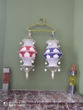 2 suspensions en macramé vintage 70'/80' , 1 rouge/1 bleu