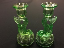 Rare pair of green Koi Fish candle holders from the 1930's