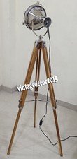 Nautique Sol Lampe Lumière avec en Bois Naturel Support Trépied Vintage Lumières