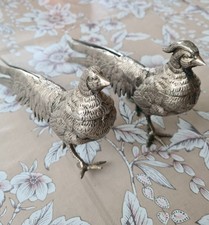 TRÉS JOLIE COUPLE DE FAISAN EN BRONZE ARGENTÉ DES ANNÉES 1930 VOIR LES PHOTOS 