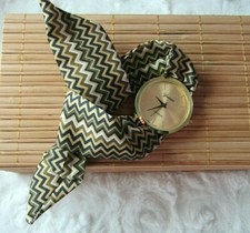 SOLDES Montre femme ado tissu tribal dorée tendance mode ajustable quartz FR