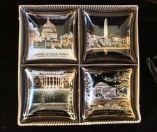vintage smoked glass Trays set of 4 souvenir Washington DC House Art mcm Box Lid