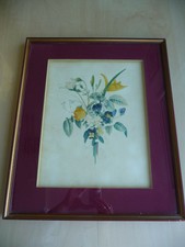 TABLEAU DESSIN AQUARELLÉ BOUQUET FLEURS PENSÉES CHAMPÊTRE