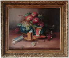 TABLEAU - NATURE MORTE AUX THÉ ET FRUITS - ÉCOLE FRANÇAISE - XIXème, 