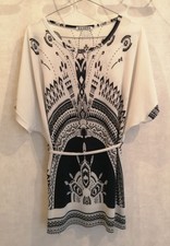 T-shirt tunique blanc et noir ceinture cordon T42 Elissa (2208118) 