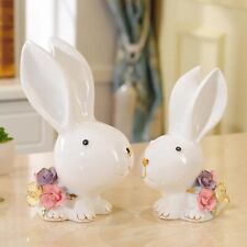 Céramique Lapin Statue Figurines Pour Maison Bureau Décor Blanc Set De 2