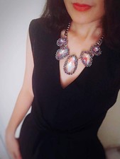 Collier Court Argenté Cristal Blanc Gros Goutte Mariage Brillant JX1