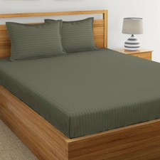 220 TC Coton King Taille Satin Rayure Drap de Lit Avec 2 Housse Oreiller 2.7m X