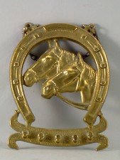   PORTE-CLEFS, ou accroche-torchons,  laiton, 5 crochets, chevaux,  key holder