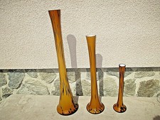 Série de 3  grands vases/soliflores orange désign en pâte de verre-vases vintage