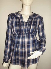 CHEMISE FEMME H&M BLEU MARINE A CARREAU BLANC ET ROUGE T:M