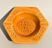Cendrier publicitaire LOTO en céramique hexagonale marron