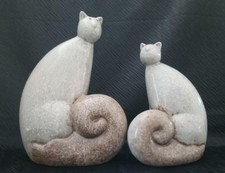 2 Chats originaux - terre cuite - fabrication artisanale - moucheté marron