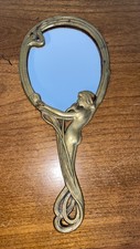 ANCIEN MIROIR FACE A MAIN ART NOUVEAU DECOR NAIADE FLEUR IRIS