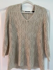RELATIVITY BEIGE IVORY TUNIC Hooded SWEATER Open Knit L Soft Boots Leggings