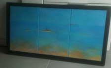 LOIC PIRIOU PEINTRE BRETON PHARE SUR UNE ILE / TABLEAU TRYPTIQUE 82X41 BRETAGNE