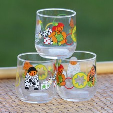 Lot de trois verres enfants thème du cirque clown Pierrot ourson France vintage