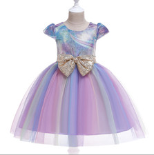 cadeau Robe Déguisement Enfant Fille princesse Arc en Ciel tenue de soirée