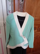 Veste Guy Laroche Collection Couture Rayures vertes Bordure écrue T. 38