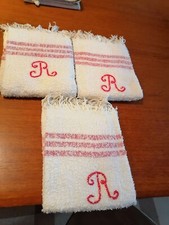 Lot de 3 serviettes éponge. toilettes brodées essuie main franges  1930 blanches