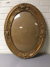 ANTIQUE GOLD GILT CARVED GESSO BARBOLA OVAL BUBBLE GLASS FRAME 24 3/4” X 18 3/4”