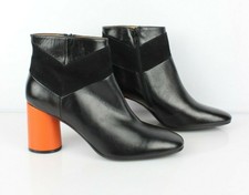 SARENZA Bottines à talons cuir noir et orange T 41 Très bon état