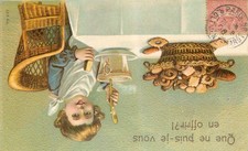 CP ILLUSTREE GAUFREE GOUTER ENFANT A TABLE GRANDE TASSE PANIER GATEAUX - 47475