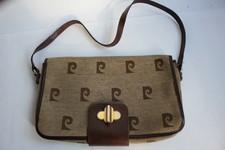 Sac a main vintage Pierre CARDIN cuir et tissu brodé brun  (30579)