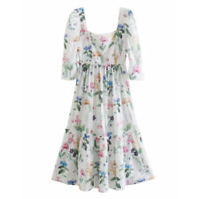 Femme Floral Encolure Carrée Robe Taille Haute Demi Manche Plissé Décontracté