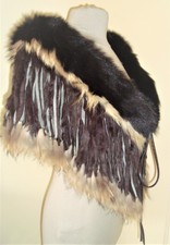 Cape Etole Rizal Fourrure à Franges Noir Marron Beige