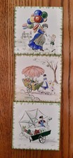 Lot de 3 Tableaux /Carrelage décor peint main signé/Thème marchand ambulant
