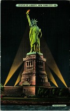 Statue de la Liberté Nuit Vue New York Ny Nyc Unp Lin Carte Postale C3