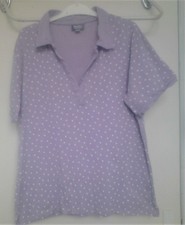 T-shirt femme col polo violet à pois Bleu bonheur 46/48