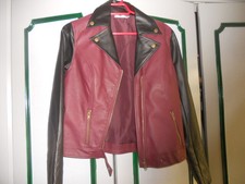 blouson façon perfecto 42 doublé NEUF bordeaux et noir