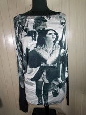 TOP Tee shirt bi matiere LA FEE MARABOUTEE 42/44 manches chauves souris imprimé