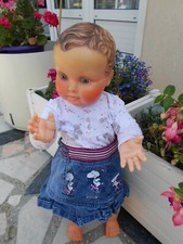 haut et jupe jeans snoopy pr bébé 3 mois ou poupée reborn,baigneur  françois55cm