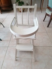 chaise haute poupée vintage en bois peint en blanc