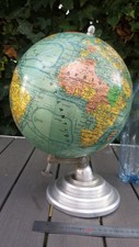 Ancienne mappemonde globe terrestre J.FOREST ART DECO pied aluminium