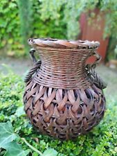 ANCIEN VASE EN OSIER/ROTIN TRESSE AVEC ANSES- DECORATION 