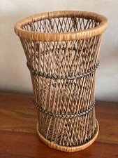 Petite Panier Corbeille à Papier en Osier Rotin Vintage hauteur 33 cm