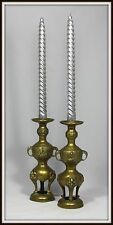 "Pair of Brass Hindu Candlesticks with Buddhas, Elephant Handles & Lion Feet)