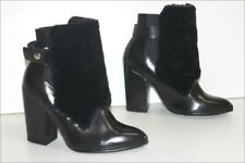 PAUL & JOE Bottines Tout Cuir Lisse Noir Fourrure T 40 ETAT NEUF 