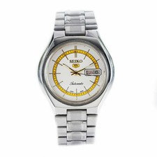 SEIKO 5 Automatique 23Jewels Coquillage Blanc Cadran Jaune Jour & Date...