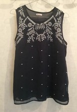 Débardeur bleu marine brodé et doublé T40 Anne Weyburn (2203074) 