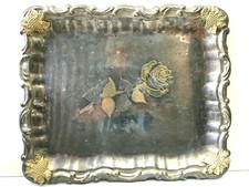 Vintage Ancien Rare Décorative Main Relief Fleur Beau Métal Plateau Maison Décor