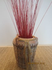 DECORATIVE SOUTHWESTERN, CLAY & RATTAN, VASE