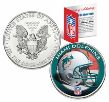 Miami Dolphins 29.6ml Américain Argenté Aigle NFL Pièce de Monnaie ! COA &