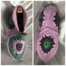 Chaussons bottines multicolores  au crochet pour femme 