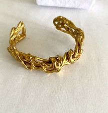 Bracelet Jonc tressé manchette créateur Bronze Plaqué doré Vintage Jewelry